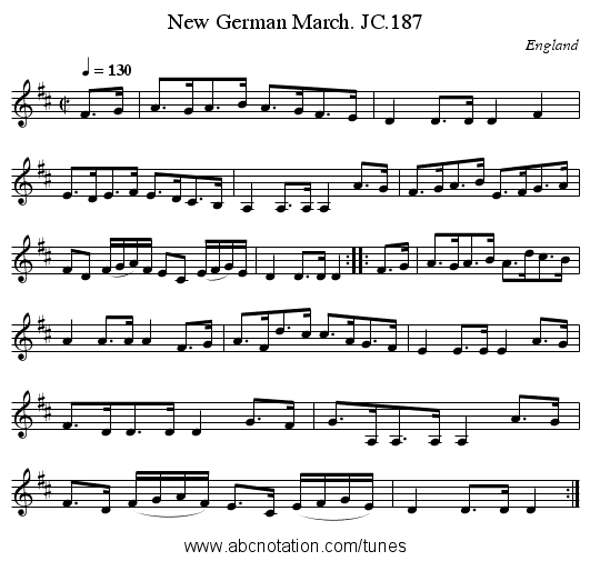 New German March. JC.187 - staff notation