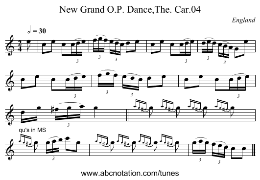New Grand O.P. Dance,The. Car.04 - staff notation