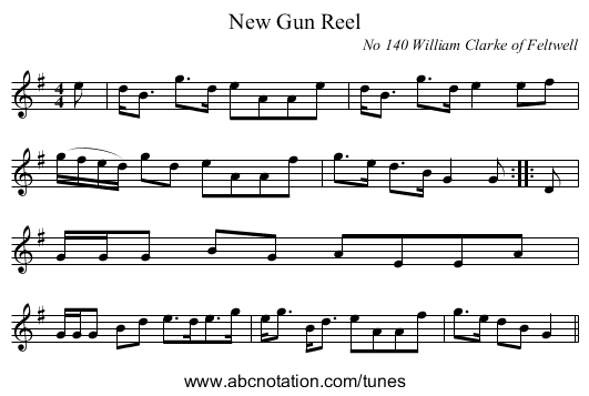 New Gun Reel - staff notation
