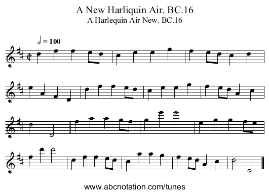 New Harliquin Air. BC.16, A - staff notation
