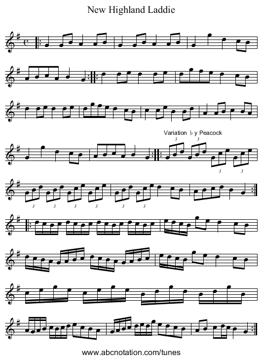 New Highland Laddie - staff notation