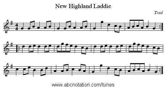 New Highland Laddie - staff notation