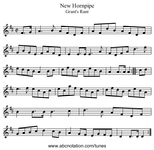 New Hornpipe - staff notation