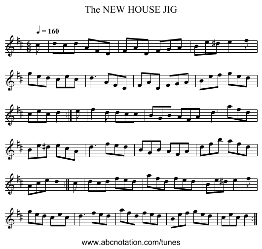 NEW HOUSE JIG, The - staff notation