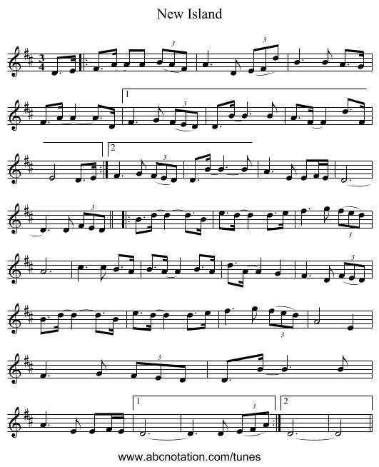 New Island - staff notation