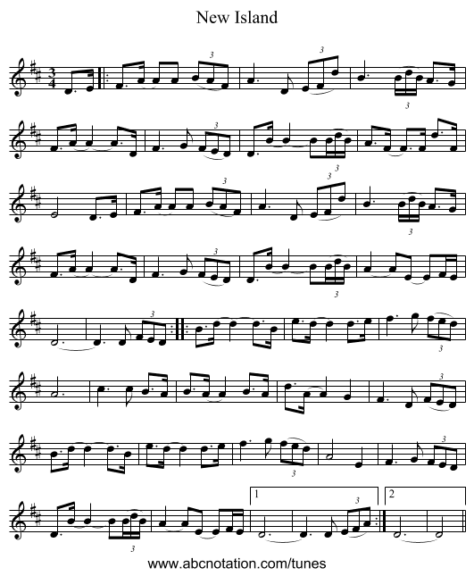 New Island - staff notation