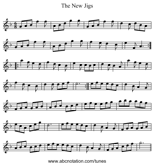 New Jigs, The - staff notation