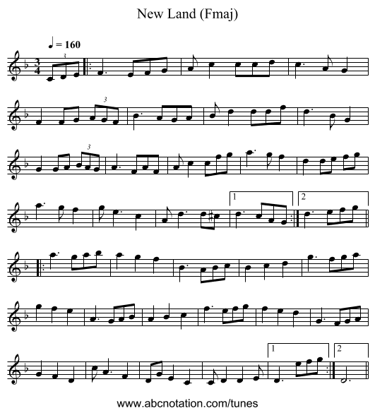 New Land (Fmaj) - staff notation