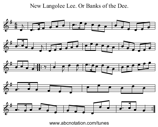 New Langolee Lee. Or Banks of the Dee. - staff notation