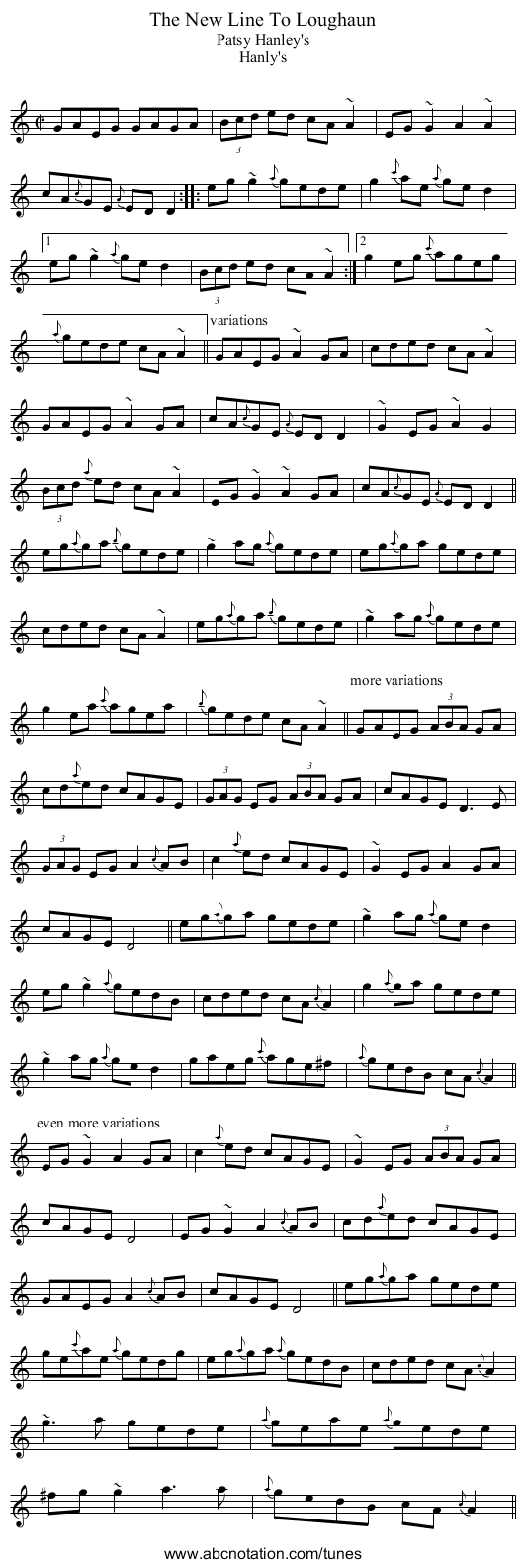 New Line To Loughaun, The - staff notation