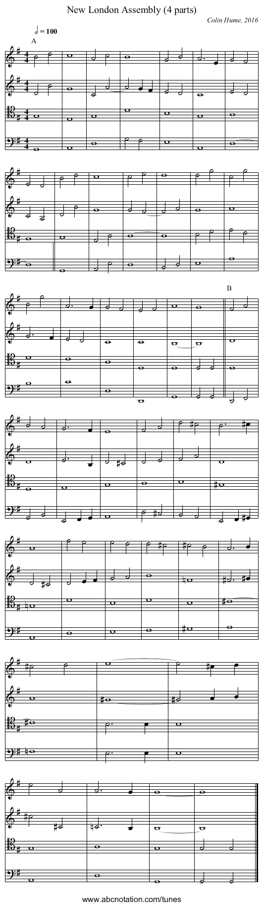 New London Assembly (4 parts) - staff notation