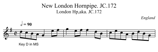 New London Hornpipe. JC.172 - staff notation