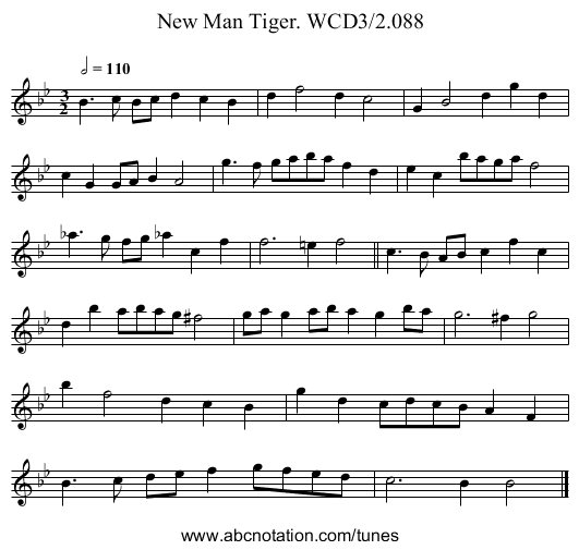New Man Tiger. WCD3/2.088 - staff notation