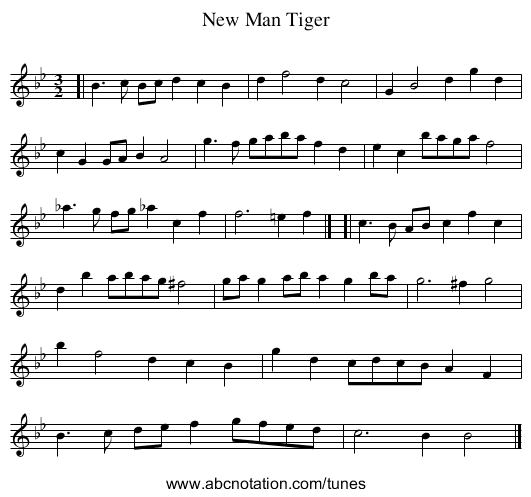 New Man Tiger - staff notation