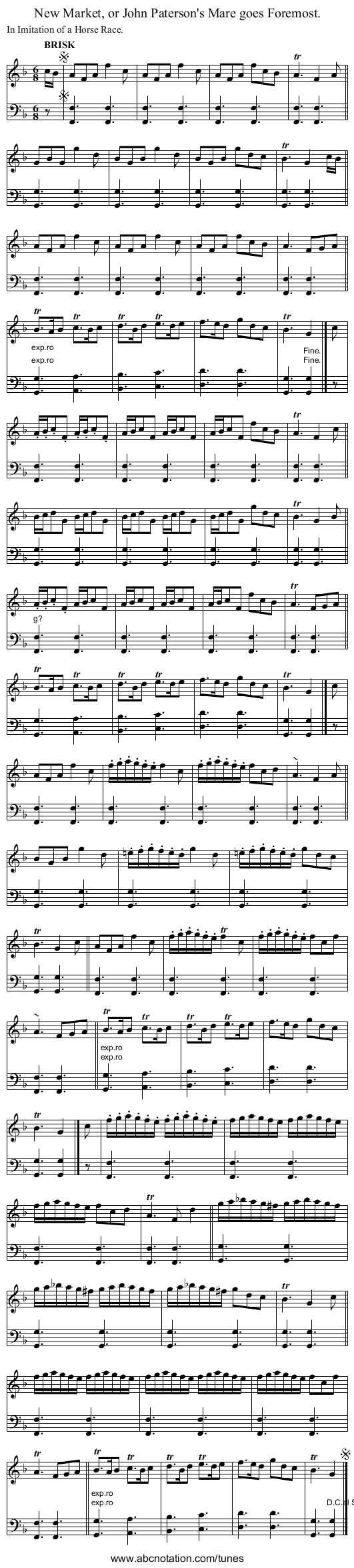 New Market, or John Paterson's Mare goes Foremost. - staff notation