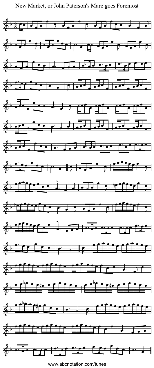 New Market, or John Paterson's Mare goes Foremost - staff notation