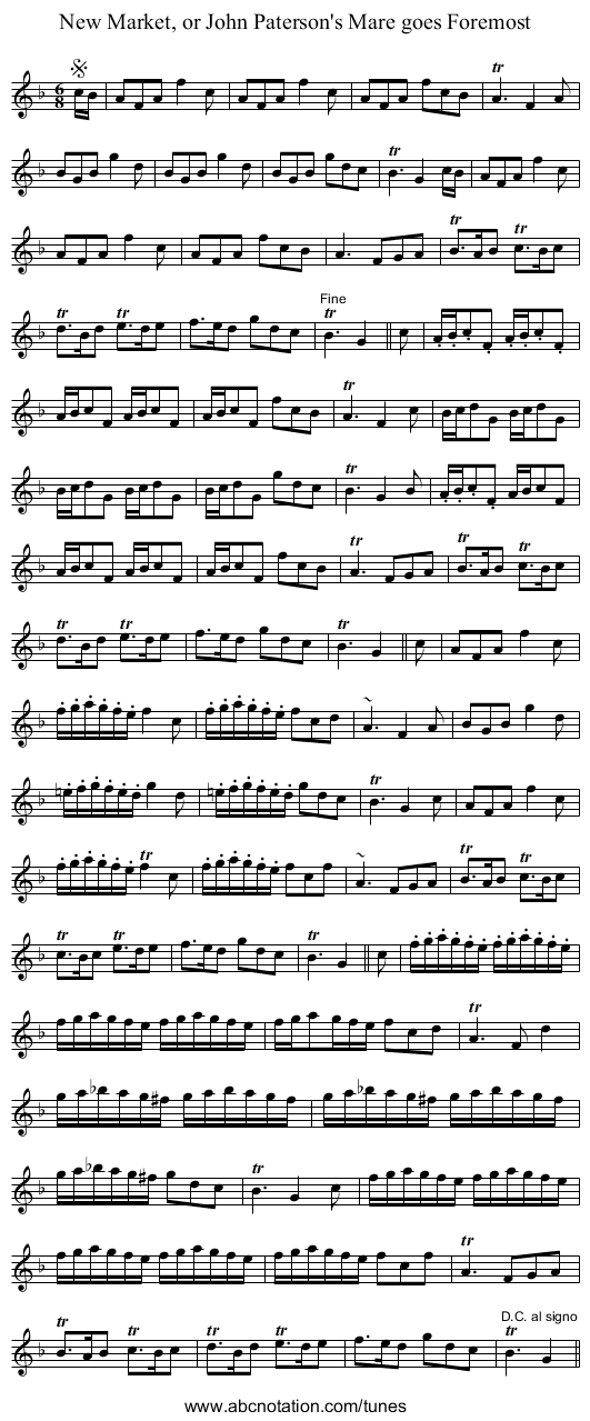 New Market, or John Paterson's Mare goes Foremost - staff notation
