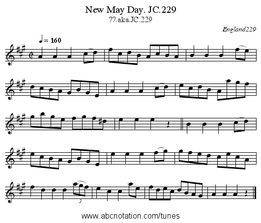 New May Day. JC.229 - staff notation