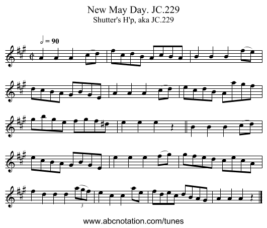 New May Day. JC.229 - staff notation