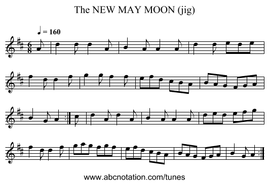 NEW MAY MOON (jig), The - staff notation