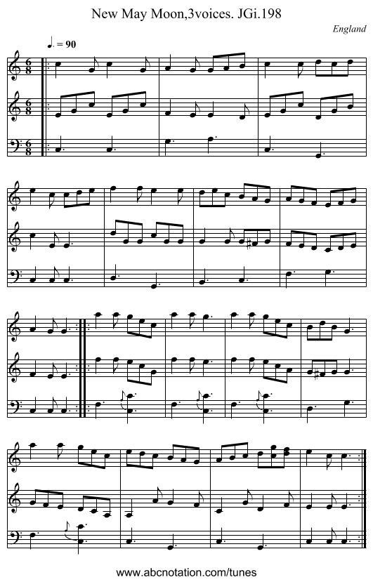 New May Moon,3voices. JGi.198 - staff notation