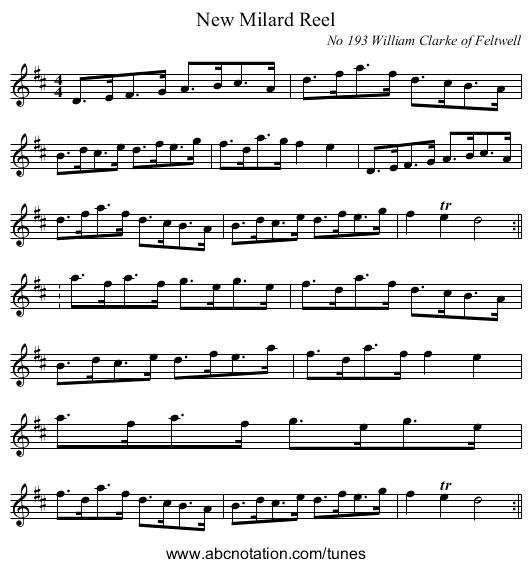 New Milard Reel - staff notation