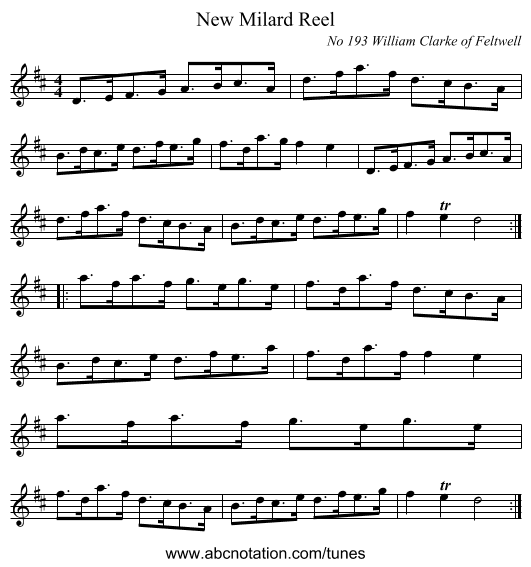 New Milard Reel - staff notation