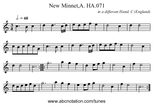 New Minnet,A. HA.071 - staff notation