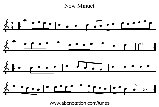 New Minuet - staff notation