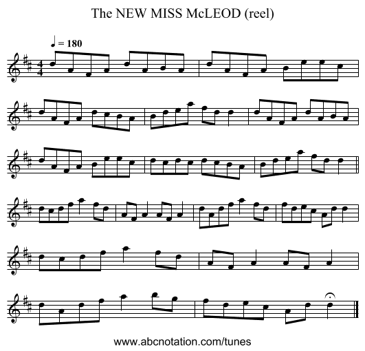 NEW MISS McLEOD (reel), The - staff notation