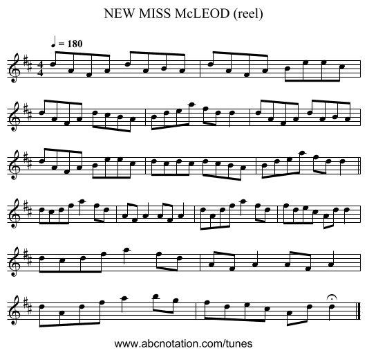 NEW MISS McLEOD (reel) - staff notation