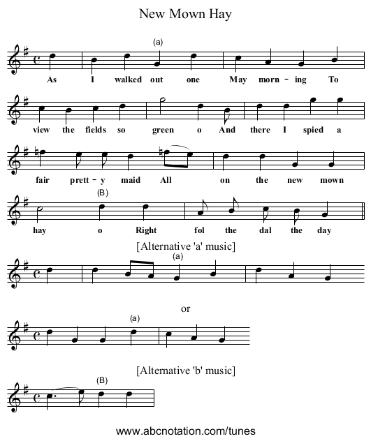 New Mown Hay - staff notation
