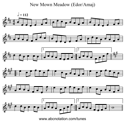 New Mown Meadow (Edor/Amaj) - staff notation