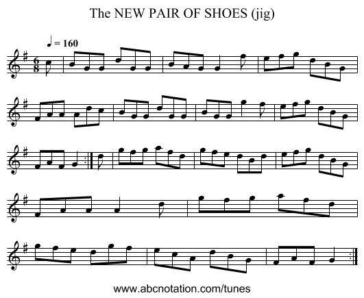 NEW PAIR OF SHOES (jig), The - staff notation