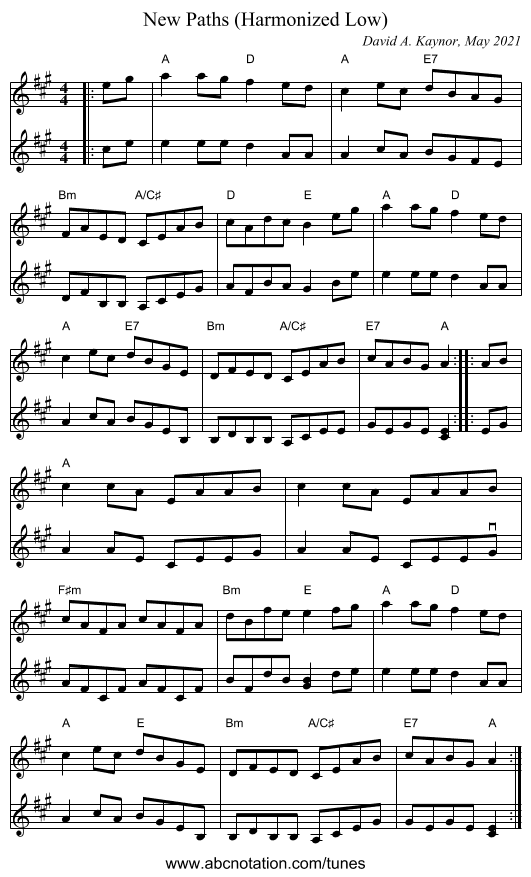 New Paths (Harmonized Low) - staff notation
