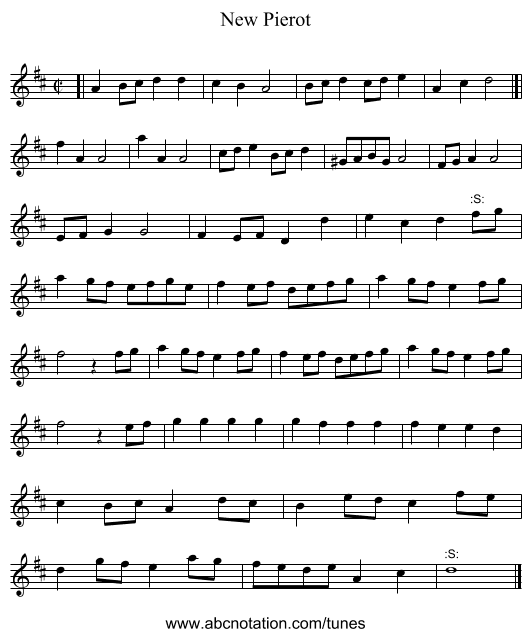 New Pierot - staff notation