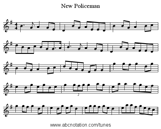 New Policeman - staff notation