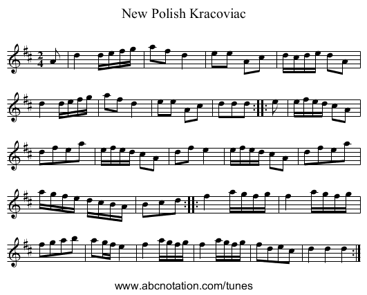 New Polish Kracoviac - staff notation