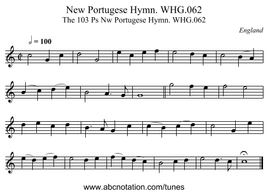 New Portugese Hymn. WHG.062 - staff notation