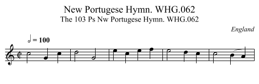New Portugese Hymn. WHG.062 - staff notation