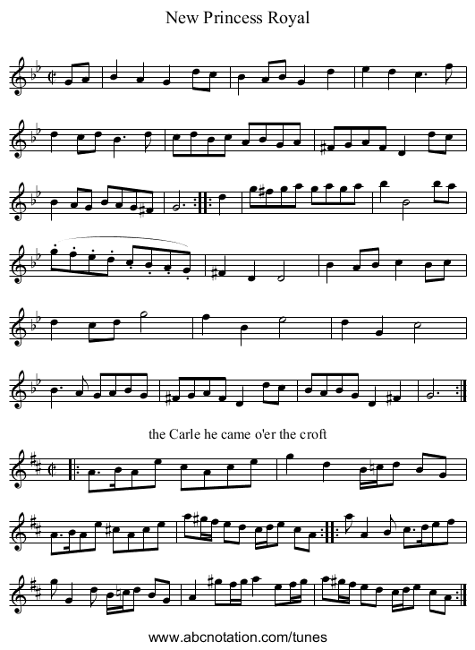 New Princess Royal - staff notation