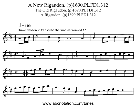 New Rigaudon. (p)1690.PLFD1.312, A - staff notation