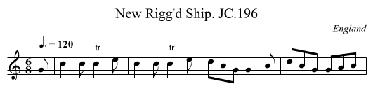 New Rigg'd Ship. JC.196 - staff notation