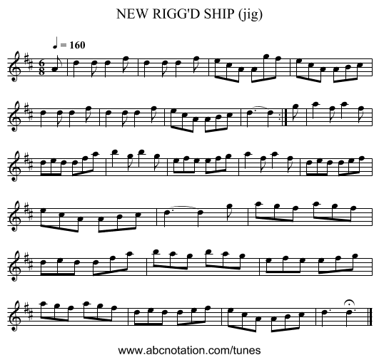 NEW RIGG'D SHIP (jig) - staff notation