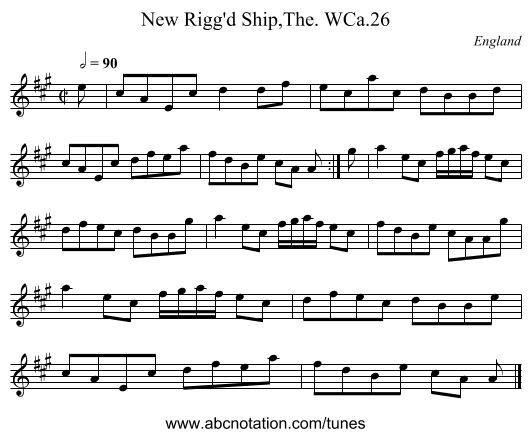 New Rigg'd Ship,The. WCa.26 - staff notation