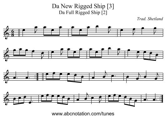 New Rigged Ship [3], Da - staff notation