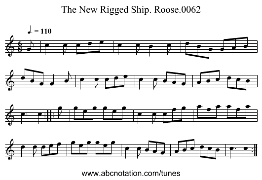 New Rigged Ship. Roose.0062, The - staff notation