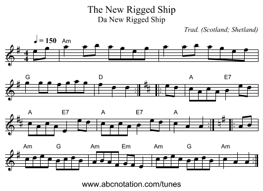 New Rigged Ship, The - staff notation