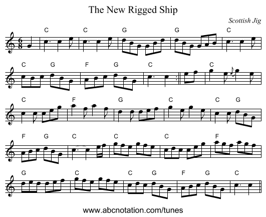 New Rigged Ship, The - staff notation