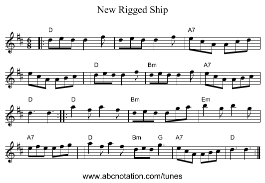 New Rigged Ship - staff notation